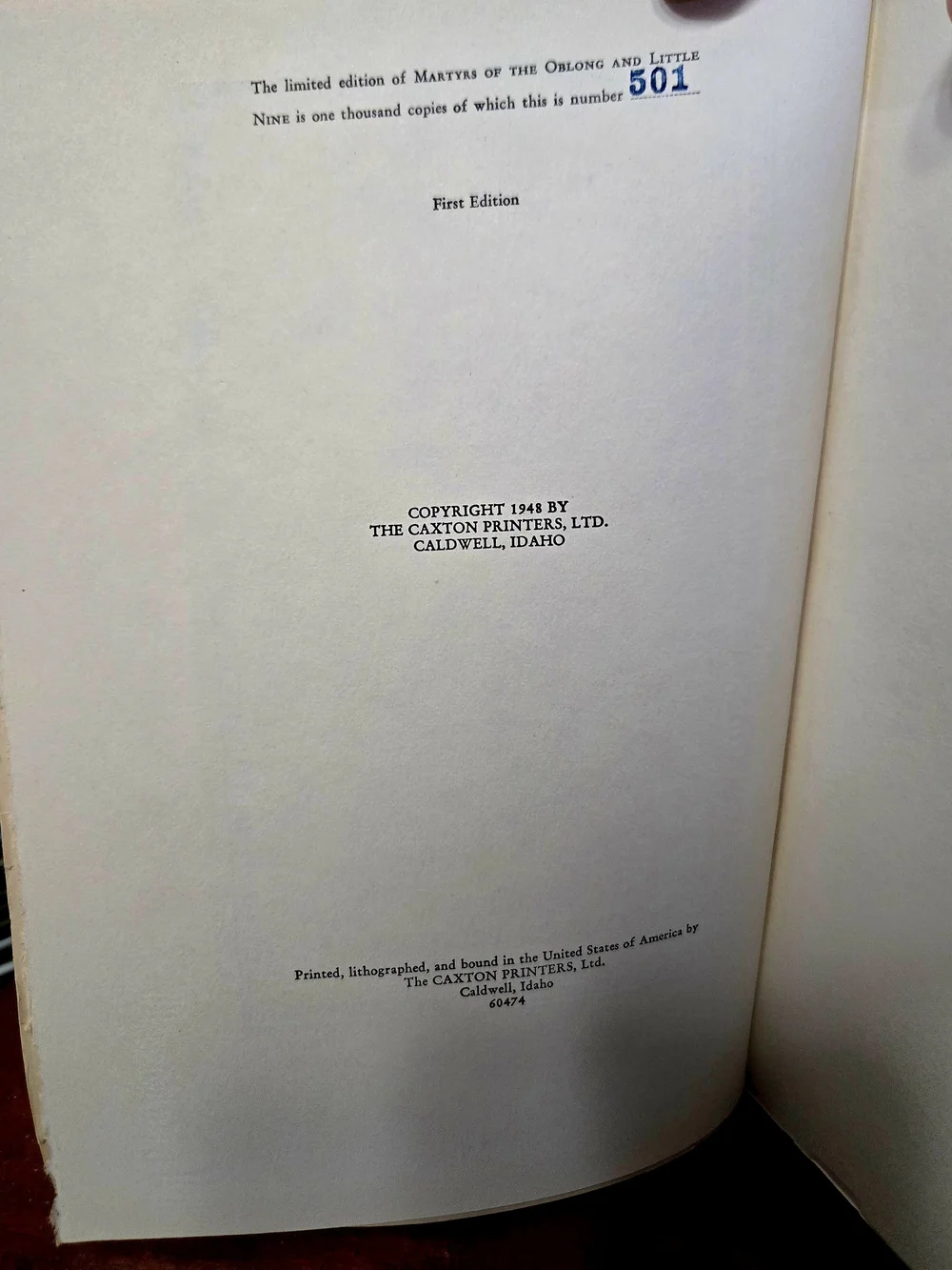 1948 limited-edition historical work titled Martyrs of the Oblong &Little Nine